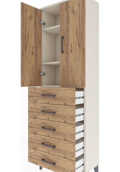 Arges Dolap 3 Raflı 5 Çekmeceli 2 Kapaklı 60x30x182 Aytaşı-çam Aytaşı