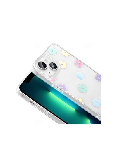 Apple Uyumlu iPhone 13 Kılıf Şeffaf Figürlü Folk Sert Kılıf Papatya