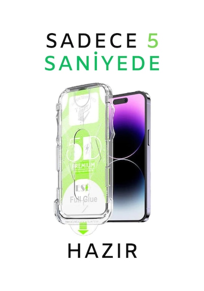 Apple Uyumlu iPhone 14 Pro Uyumlu Kolay Uygulama Aparatlı Siyah Çerçeveli Tam Kapatan Cam Ekran Koruyucu