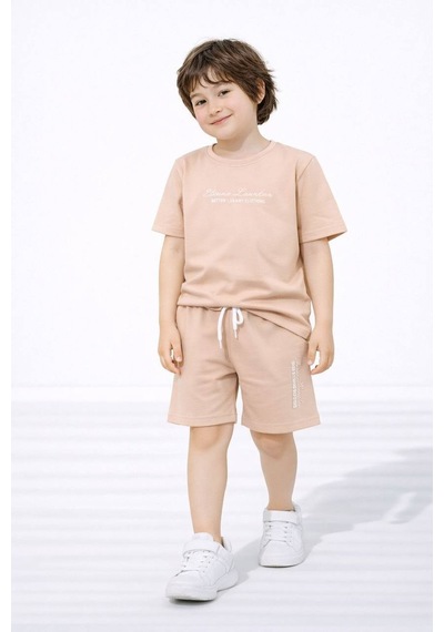 Miniko Kids Erkek Çocuk London Modelli Pamuk Şortlu Takım Bej