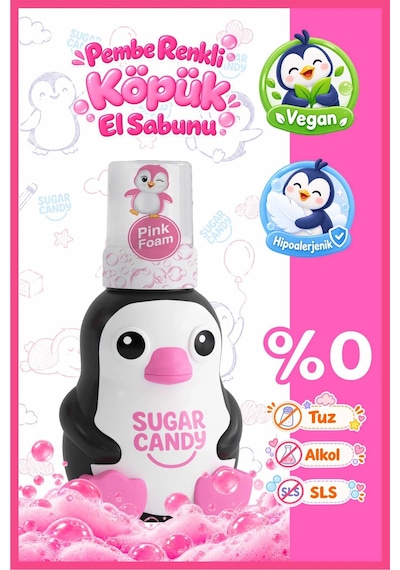 Sugar Candy Çilek Kokulu Doğal Vegan Çocuk Köpük El Sabunu Lumı 350 Ml Paraben İçermeyen Pembe Köpük