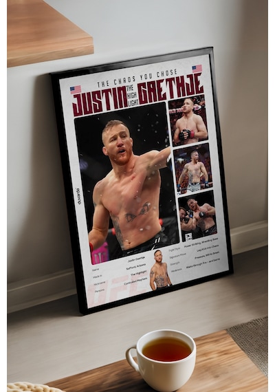 Justin Gaethje Ufc Siyah Ahşap Çerçeveli Poster, Dekoratif Dövüş Duvar Tablosu