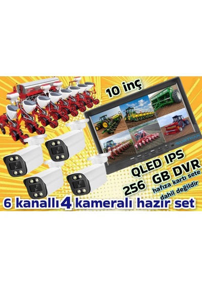4 Adet Ahd 2 Mp Beyaz Warm Ledli Kamera 10'' Qled 6 Kanallı Monitör Seti 12 V 256 Gb