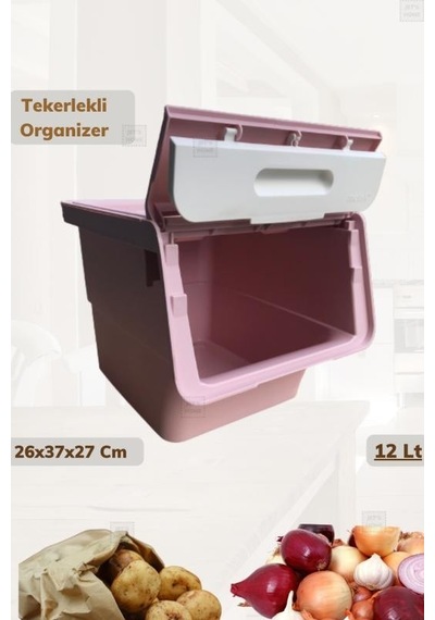 Tekerlekli Patateslik Soğanlık Erzak Kutusu Oyuncaklık Sebzelik Pembe 12 Lt Pembe