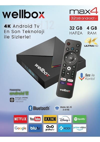 Max4 Android Tv Box Android 12 Sesli Komut 4gb Ram 32gb Hafıza