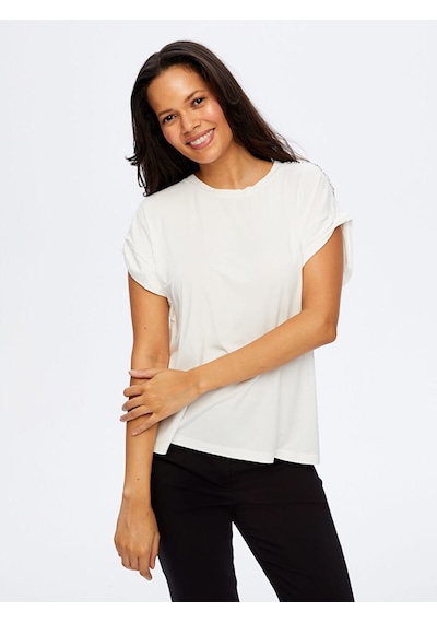 Omuzu Zincir Detaylı Modelli Tshirt W26tsh091 Uw26tsh09173 Ekru