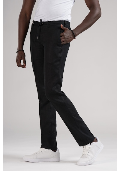 Ecer Slimfit Beli Lastikli Ve İplikli %100 Linen Ham Keten Jogger Pantolon 001