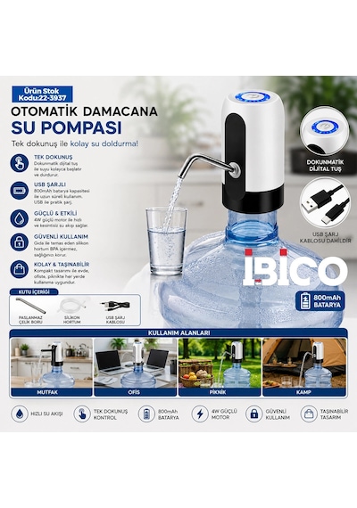 Usb Şarjlı - Otomatik Damacana Su Pompası 4w - 800mah İ11-071 Bx40