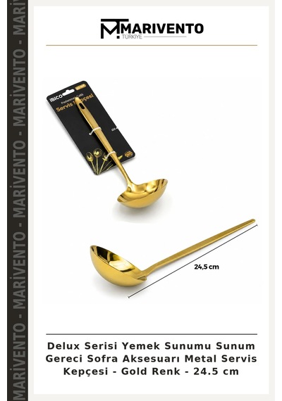 Delux Serisi Yemek Sunumu Sunum Gereci Sofra Aksesuarı Metal Servis Kepçesi - Gold Renk - 24.5 Cm
