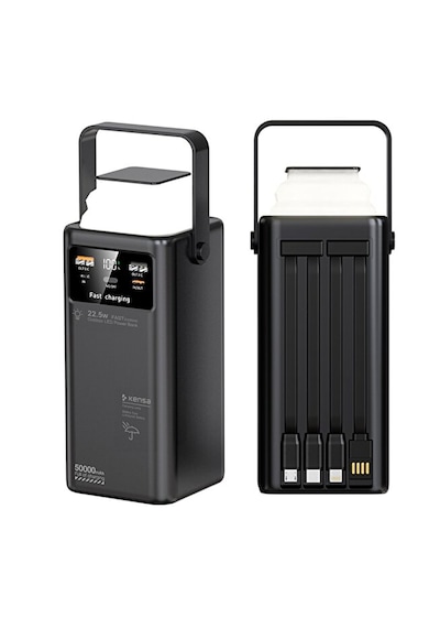 50.000 Mah Outdoor Led Işıklı Hızlı Şarj Powerbank Usb-c & Çoklu Cihaz Desteği Siyah