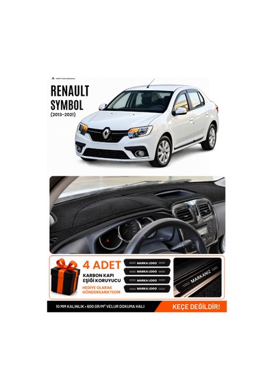 Renault Symbol Kısa Tip 1 2013-2021 Uyumlu Torpido Örtüsü, Torpido Kılıfı - Siyah