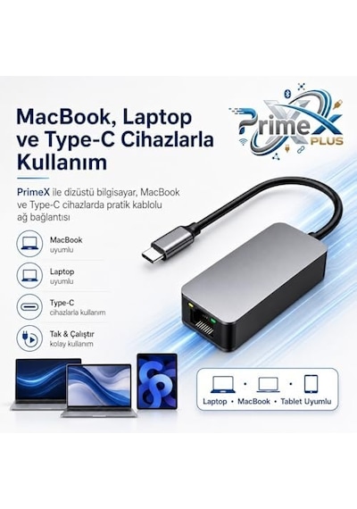 Px-4752 Type C To Gigabit Ethernet, Type C To Rj45 10/100/1000/2500mbps Gigabit İnternet Çevirici, Typec To Ethernet Dönüştürücü Adaptör