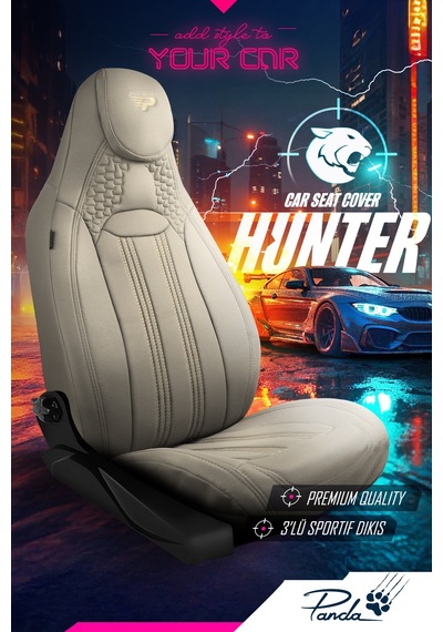 Bej - Bej Panda Hunter Lacoste Kumaş Ortopedik Destekli Oto Koltuk Kılıfı-tam Set