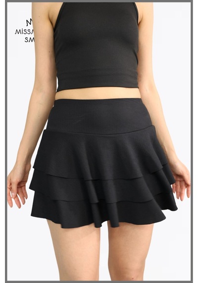 Mykonos Etek Siyah Içte Sabit Şortlu Yüksek Bel Likralı Bürümcük Kumaş Skirt With Shorts 1101 Siyah