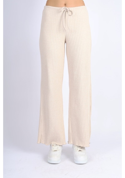 Soft&Basic Punta Raporlu Geniş Paça Bej Pantolon Bej