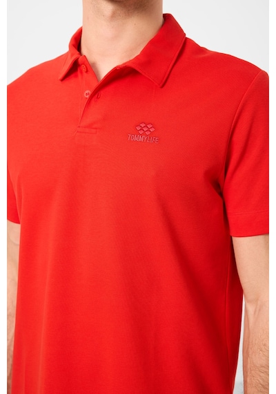 Tommylife Tommy Life Kırmızı Basic Logolu Standart Kalıp Triko Polo Yaka Erkek T-shirt - 87748 Kirmizi