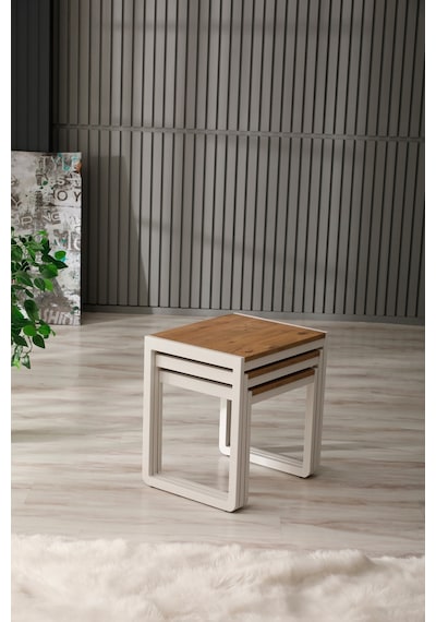 Arpelia Arpelia Üçlü Zigon Sehpa 50 x 40 CM Beyaz - Atlantik Çam