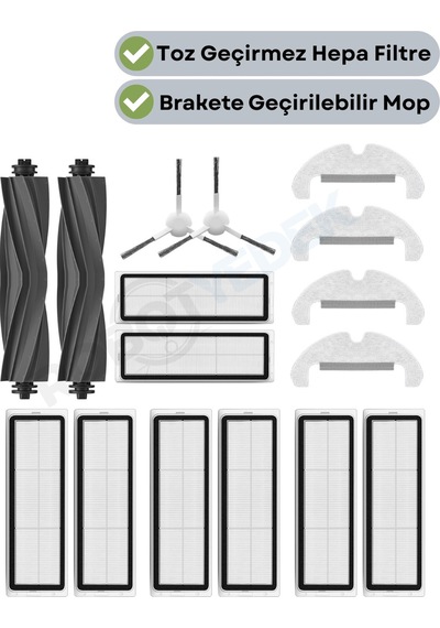 Dreame D10 Plus Gen 2 Rll42sda Uyumlu Yedek Kauçuk Fırça Hepa Filtre Mop Seti-16 Parça
