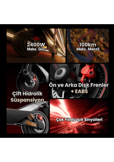 Navee Ut5 Max Elektrikli Scooter - 2400w Güç, 39 Eğim, Çift Hidrolik, 150 Kg Taşıma Kapasitesi, Tcs, Find My Siyah