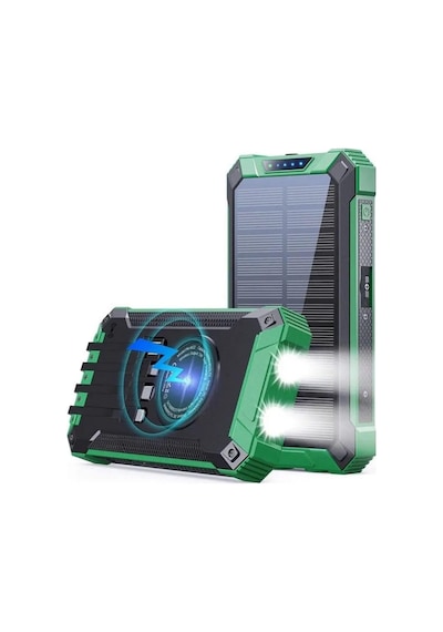 10000mah Solar Powerbank Wireless Kablosuz Şarj Özellikli Kendinden Kablolu Taşınabilir Şarj Aleti Yeşil