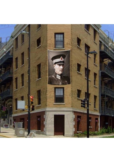 Askeri Üniformalı Gazi Mustafa Kemal Atatürk - Portre Poster Cephe Bayrak -200x300cm -2x3metre 1