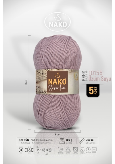 Süper İnci - 10155 Üzüm Suyu - 5'li Paket - 100gr/260m - El Örgü İpi - Atkı Yelek Kazak İpi