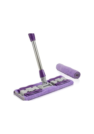 Mandalı Mor Mop Kıskaçlı Cam Silme Mopu Mikrofiber Yedek Bezli Yer Duvar Cam Fayans Silme Mopu Çok Renkli