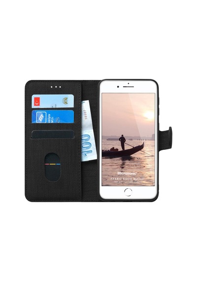 Apple İphone Se 2020 İçin Kılıf Fabric Book Wallet Siyah İphone Se 2020 İle Uyumlu Kılıf - Siyah Çok Renkli