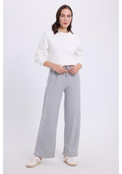 Tudors Kadın Relax Fit Rahat Kesim Beli Bağcıklı Geniş Paça Gri Pantolon-41382 Gri