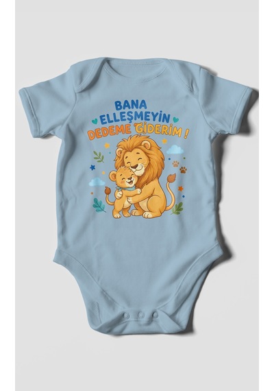 Morivokids Bana Elleşmeyin Dedemle Giderim Kısa Kollu Bebek Body %100 Pamuk Bebe Mavisi