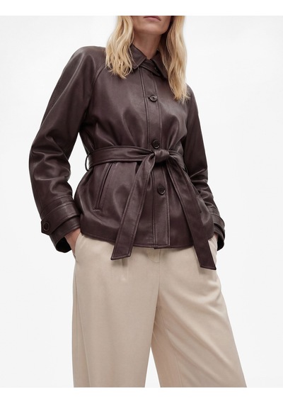 Koton Uzun Kollu Cepli Kemerli Oversize Suni Deri Ceket Bordo 6sak20108ew