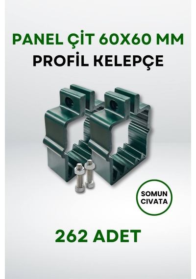 Panel Çit 60x60 MM Profil Kelepçe - Somun + Cıvatalı (262 Adet) - Yeşil