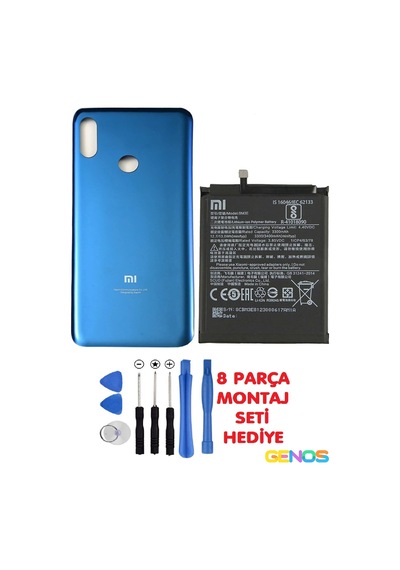 Xiaomi Mi 8 Uyumlu Batarya Pil Bm3e + Xiaomi Mi8 Arka Kapak Batarya Pil Kapağı + Montaj Set Mavi