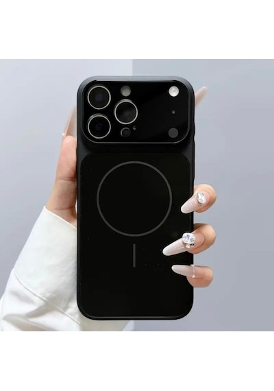 Apple Uyumlu iPhone 14 Pro Magsafe Kılıf 17 Pro Max Kamera Görünümlü Lens Korumalı Kapak Siyah