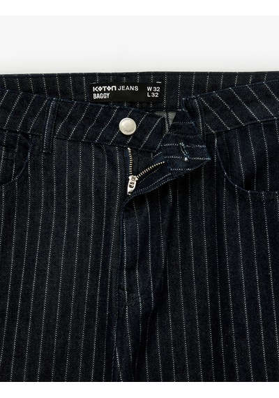 Koton Pamuklu Rahat Kesim Cepli Çizgili Baggy Jean Pantolon Lacivert Çizgili 7wam40328nd 7s2 Koton Pamuklu Rahat Kesim Cepli Çizgili Baggy Jean Pantolon Lacivert Çizgili 7wam40328nd 7s2