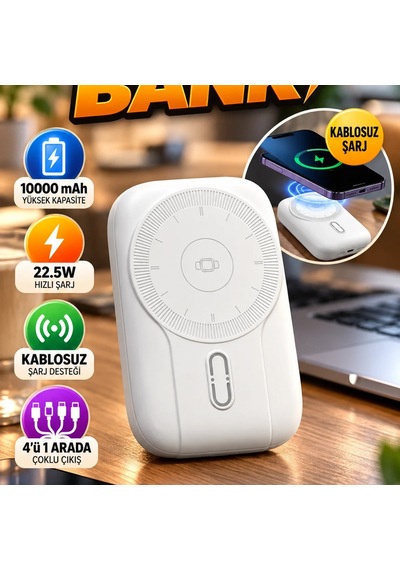 10000 Mah 22.5w Hızlı Şarjlı Powerbank Kablosuz Şarj Destekli 4 Ü 1 Arada Renkli