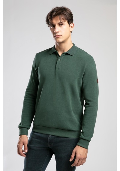Lee Cooper Newblend Erkek Polo Yaka Sweatshirt Zümrüt-20949 Zümrüt