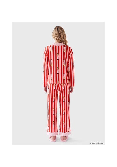 Lcw Young Pembe Gömlek Yaka Desenli Kadın Pijama Takım