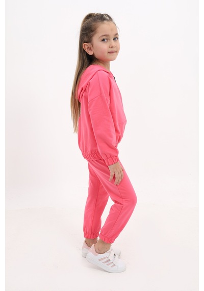 Toontoy Kids Kız Çocuk 2'li Takım Kapüşonlu Fermuarlı Sweatshirt & Beli Paçası Lastikli Jogger Eşofman Altı - 2 İplik Fuşya Toontoy Kids Kız Çocuk 2'li Takım Kapüşonlu Fermuarlı Sweatshirt & Beli Paçası Lastikli Jogger Eşofman Altı - 2 İplik Fuşya