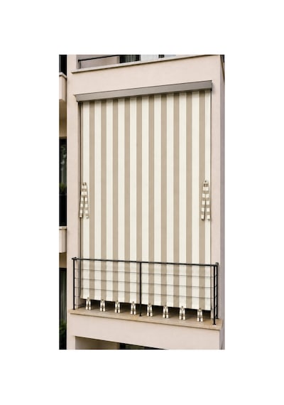 Suya Dayanıklı Kornişli Balkon Perdesi Modern Dış Mekan Fon Perde Bej Krem Bej - Krem