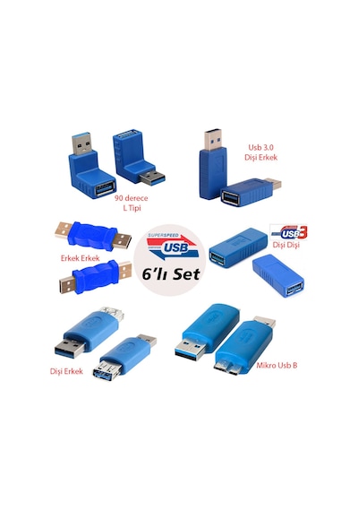 Usb 3.0 Çevirici Adaptör Seti Usb 3.0 Dönüştürücü 6'lı Set