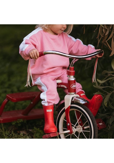 Antebies Organik Pembe Beyaz Beli Lastikli Bağcıklı Manşetli Kız Bebek Sweatshirt Eşofman Takımı