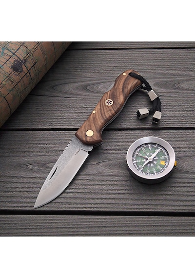 N690 Böhler Çelik Outdoor Kilitli Kamp Çakı Dayanıklı Ve Ergonomik Tasarım Koyu Kahverengi