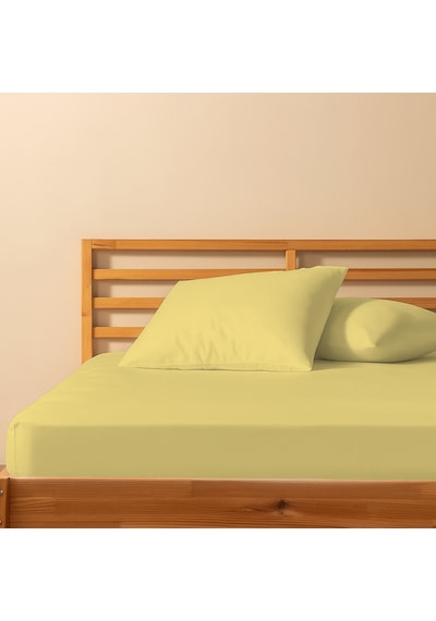 %100 Pamuklu Çift Kişilik Lastikli Çarşaf 180x200+25 50x70 Yastık Kılıfı 2 Adet Sarı