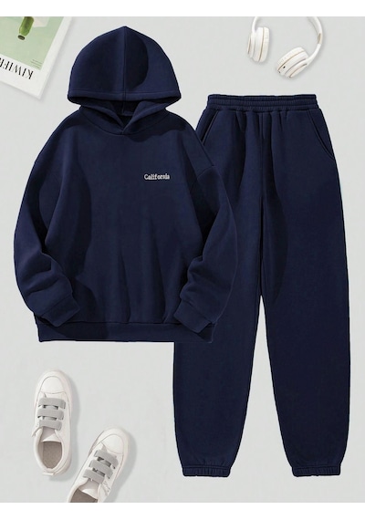 California Yazılı Eşofman Takımı Sweatshirt Jogger - Lacivert Baskılı Oversize Şardonlu Kapüşonlu Lacivert California Yazılı Eşofman Takımı Sweatshirt Jogger - Lacivert Baskılı Oversize Şardonlu Kapüşonlu Lacivert