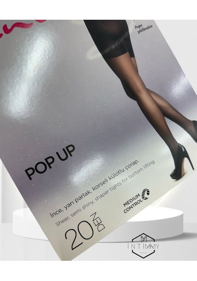 20 Den Pop-up Korseli İnce Yarı Parlak Pamuk Ağlı Dikişsiz Külotl Siyah