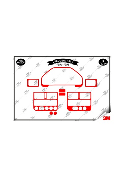 Peugeot 106 1991-1996 Torpido Konsol Trim Göğüs Maun Kaplama Set 9 Parça Kırmızı Renk