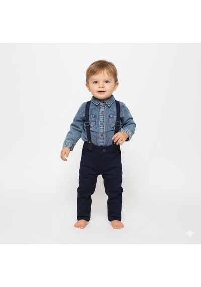 Mnk Baby & Kids Jeans Gömlek Gabardin Pantolon Erkek Bebek Takımı M00774 Lacivert