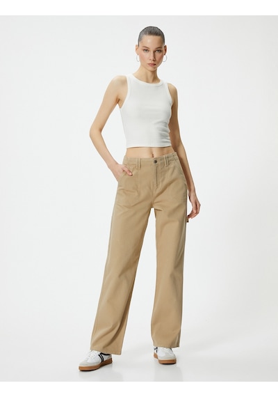 Koton Basic Crop Atlet Bisiklet Yaka Pamuklu Ribanalı Ekru 4sal30089ık 4SAL30089IK010