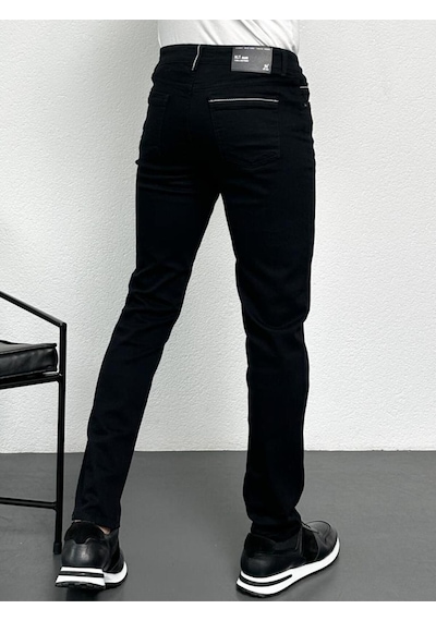 HLT Jeans Siyah Şeritli Erkek Model Regular Fit Rahat Kesim Esnek Likralı Denim Jeans Kot Pantolon 001